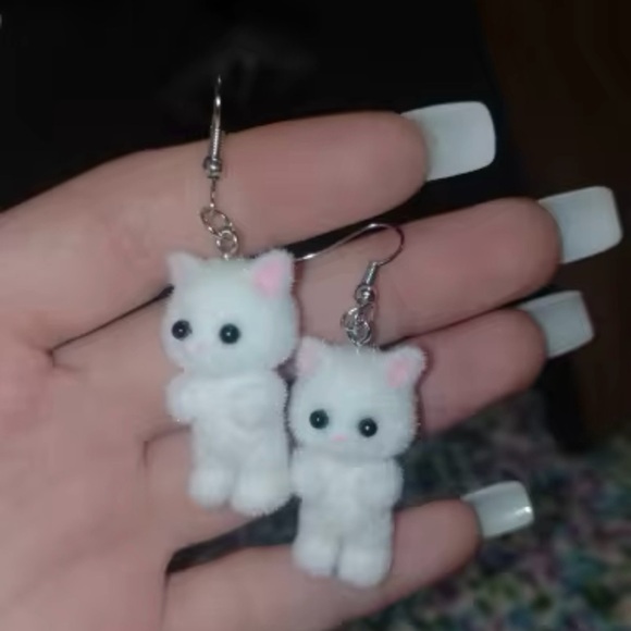 Cute Resin Flocked 3D Cat Earrings,Cartoon Animal Earrings,Holiday Party… - Picture 2 of 5